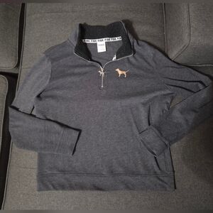 Gray Quarter-Zip Pullover with Dog Logo